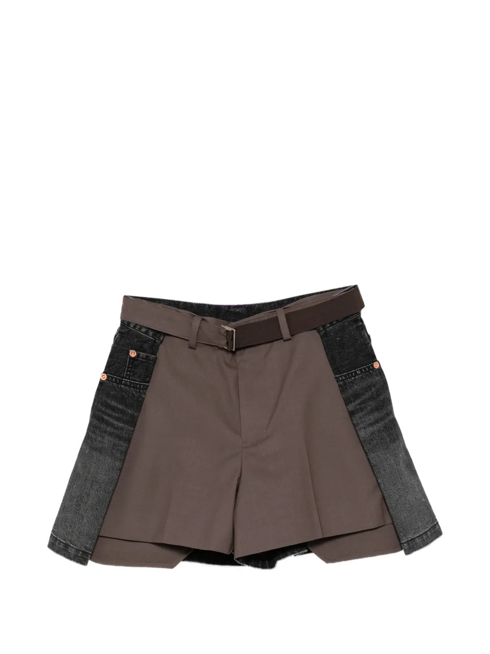 sacai hybrid denim-panel shorts - Braun