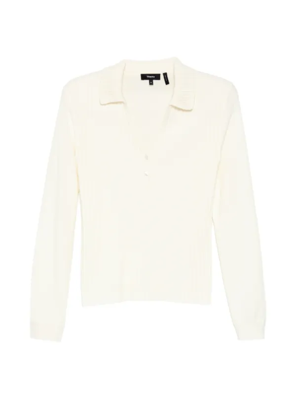 Theory Ribbed Polo Top in Neutrals