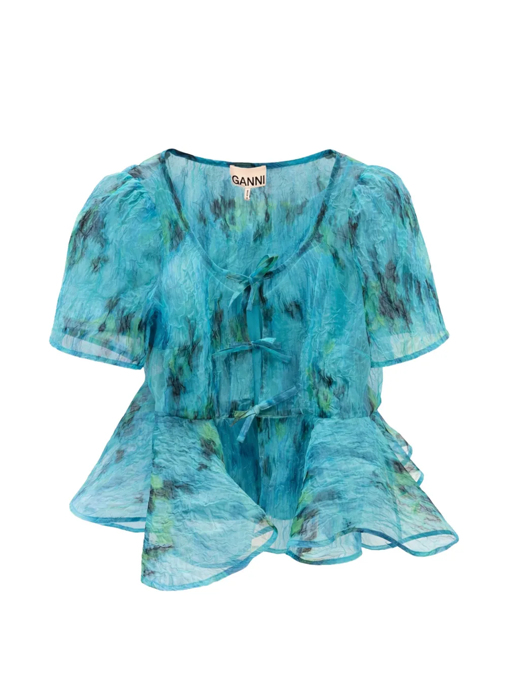 GANNI printed peplum blouse - Blu