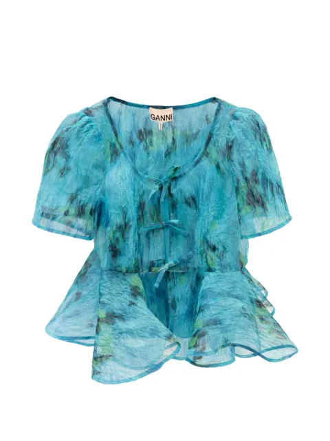 GANNI printed peplum blouse