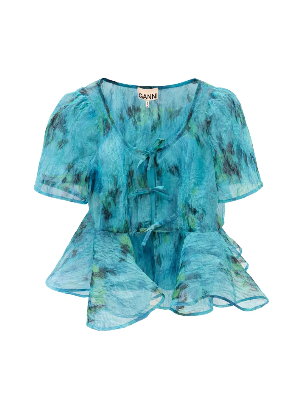  Ganni Printed Peplum Blouse - Blue 