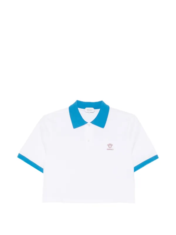 Versace Cropped Trim Polo Shirt in White