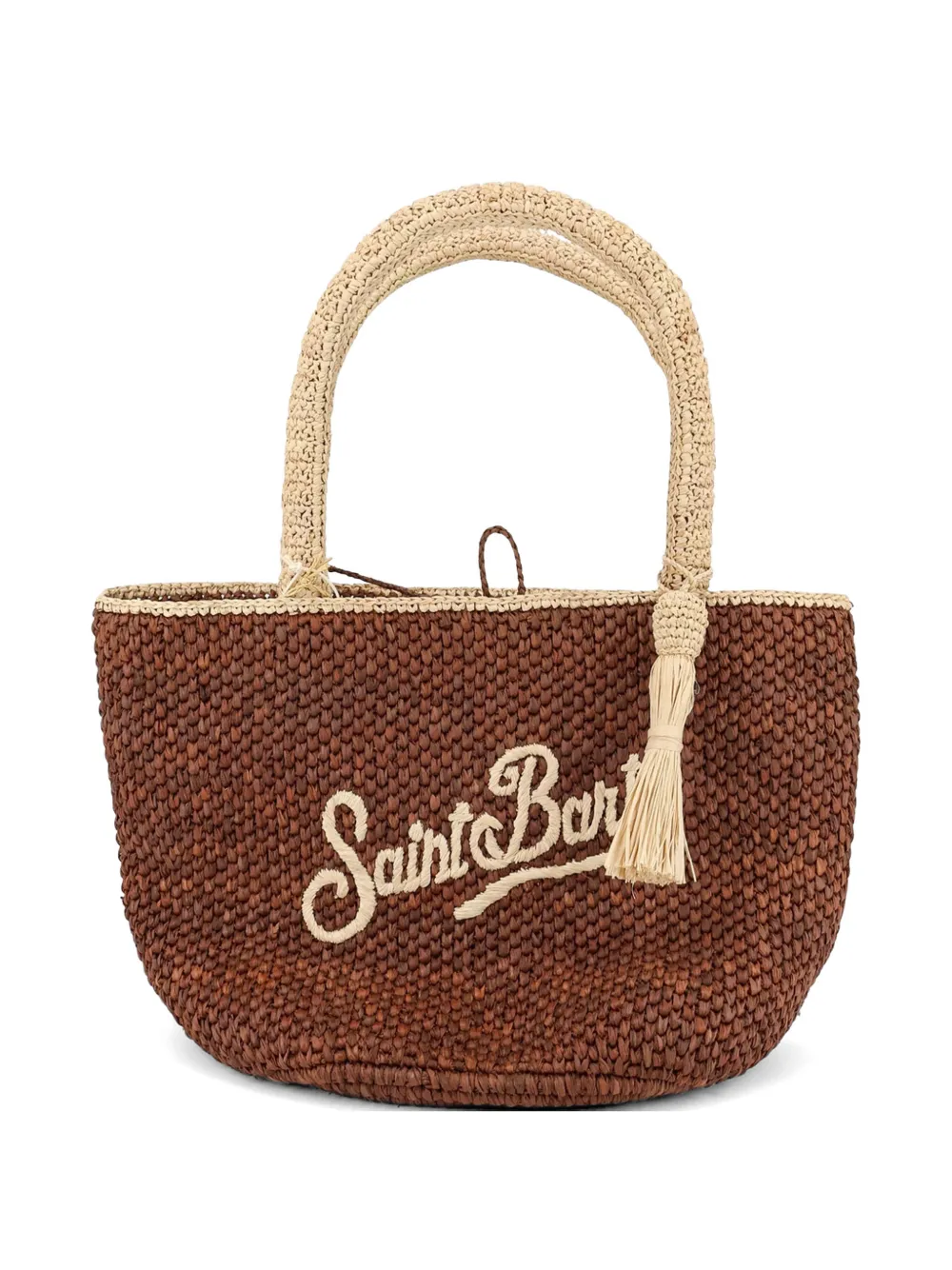 MC2 Saint Barth Marcy raffia tas met kwastje en geborduurd logo Bruin
