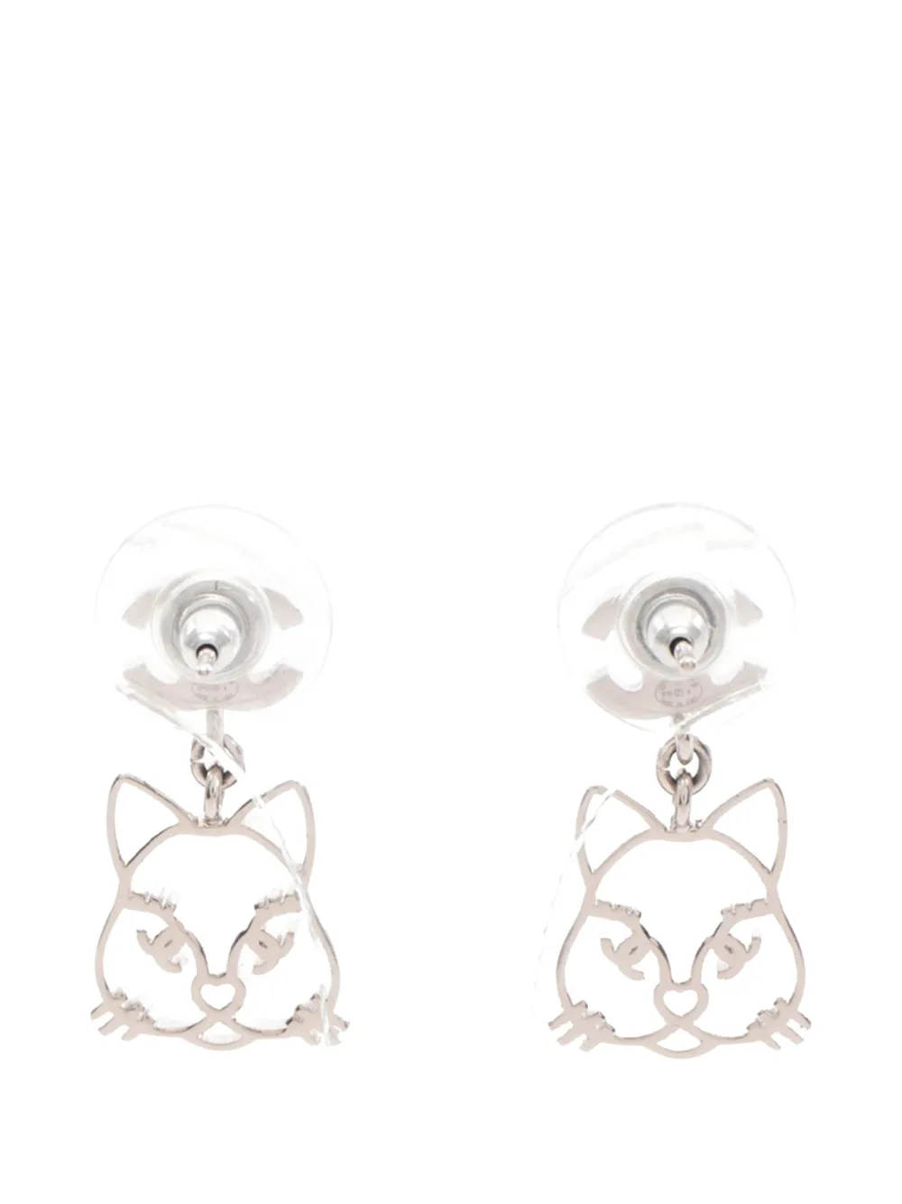  Chanel Pre-owned 2016 Cc Stainless Steel Rhinestone Choupette Cutout Drop Earrings Costume Earrings - Silver 