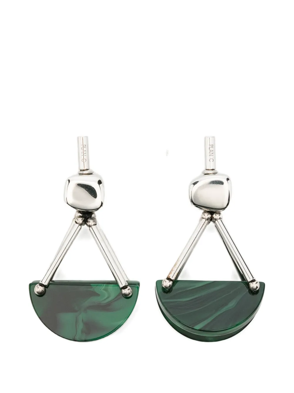 Plan C Half moon geometric drop earrings - Argento