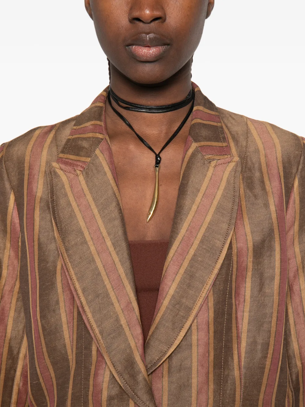 Uma Wang Karon gestreepte blazer met enkele knoop Bruin