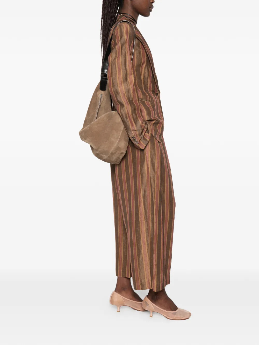 Uma Wang Karon gestreepte blazer met enkele knoop Bruin