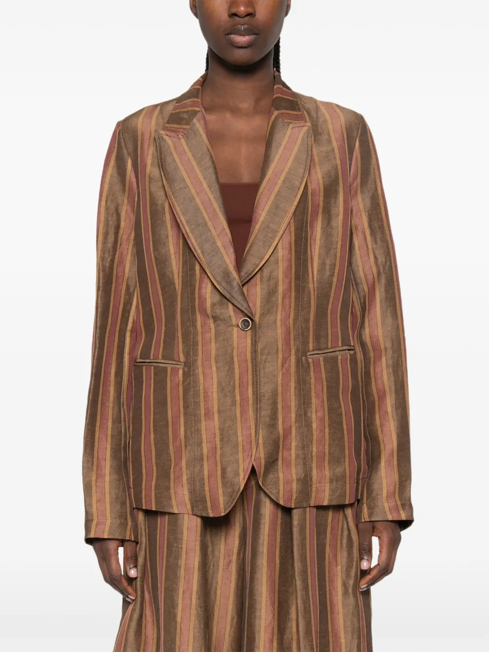 Uma Wang Karon gestreepte blazer met enkele knoop Bruin