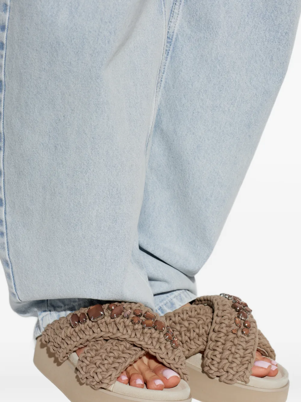 Inuikii jewel-embellished cross-strap sandals Bruin