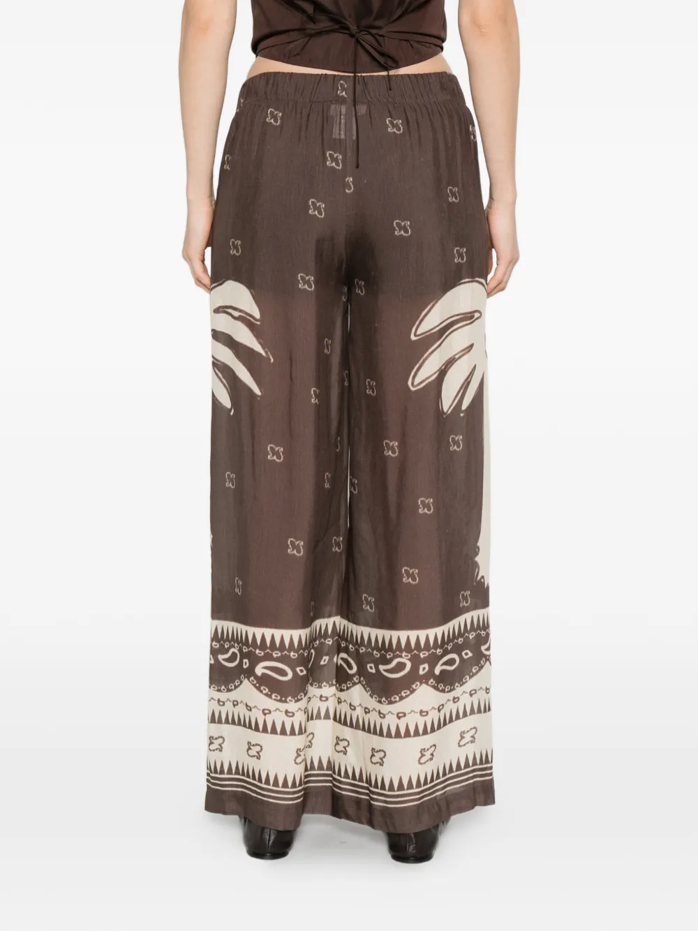 Ottod'Ame Palazzo broek met palmboomprint Bruin