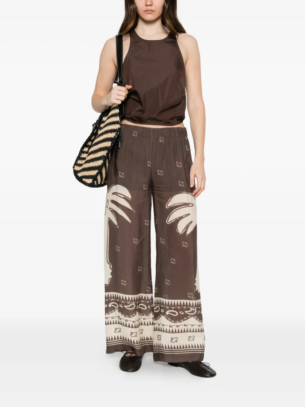 Ottod'Ame Palazzo broek met palmboomprint Bruin