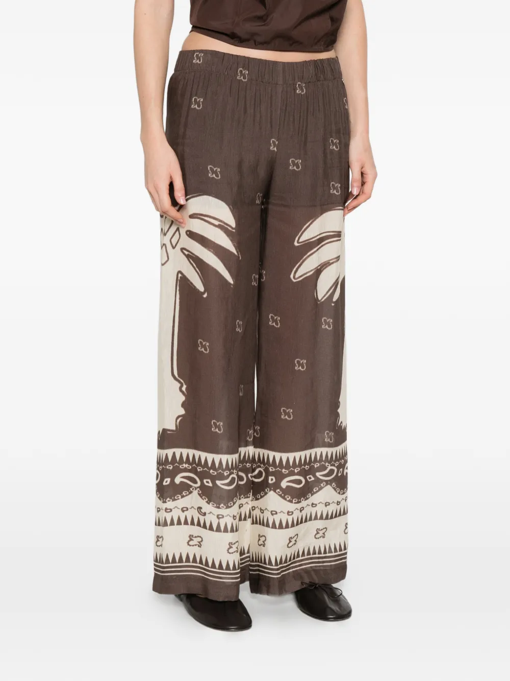 Ottod'Ame Palazzo broek met palmboomprint Bruin