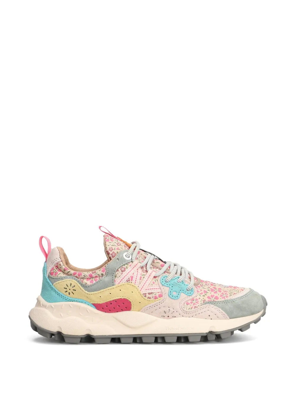 FLOWER MOUNTAIN Yamano 3 floral-print panelled suede sneakers Roze