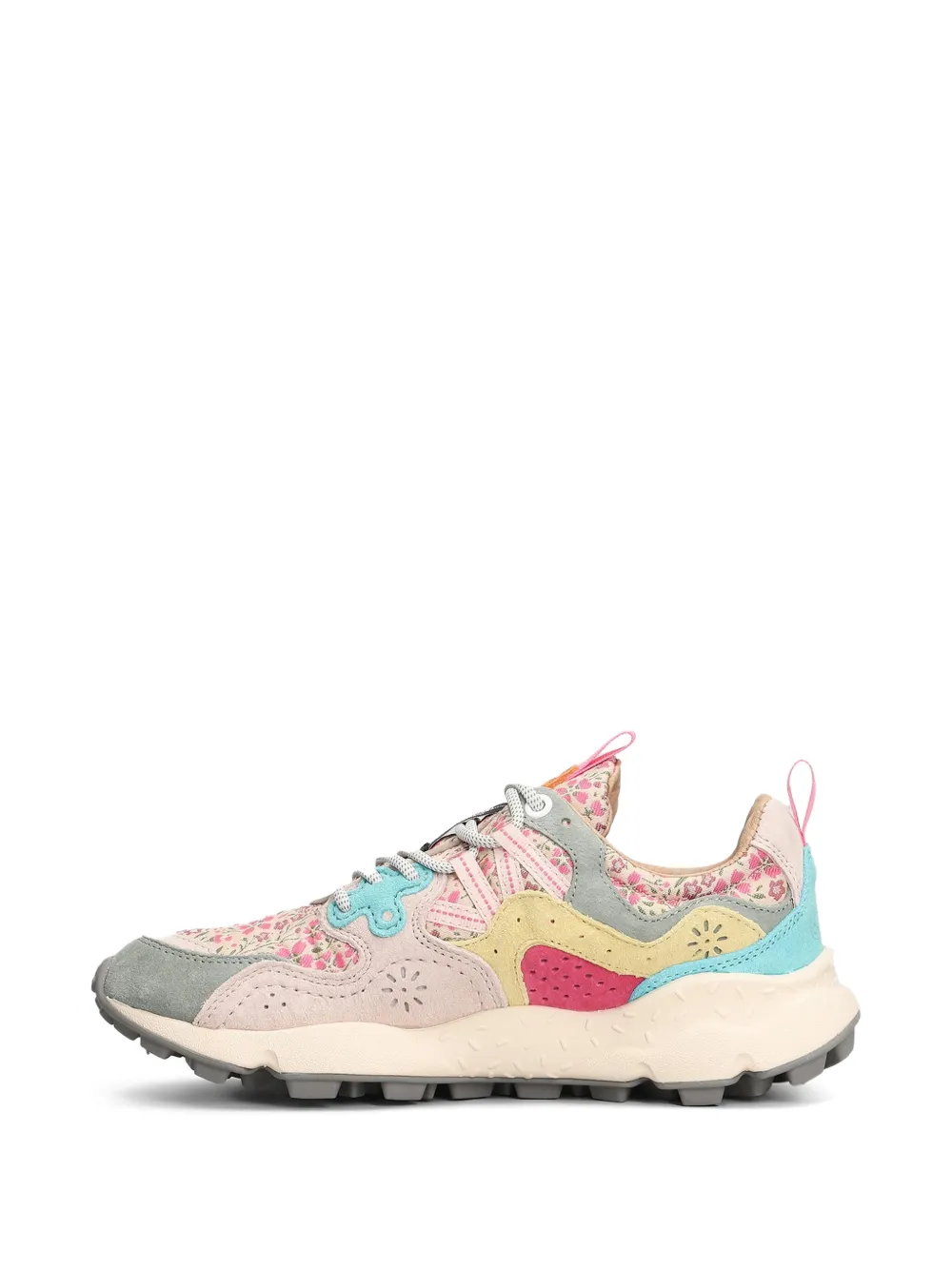 FLOWER MOUNTAIN Yamano 3 floral-print panelled suede sneakers Roze