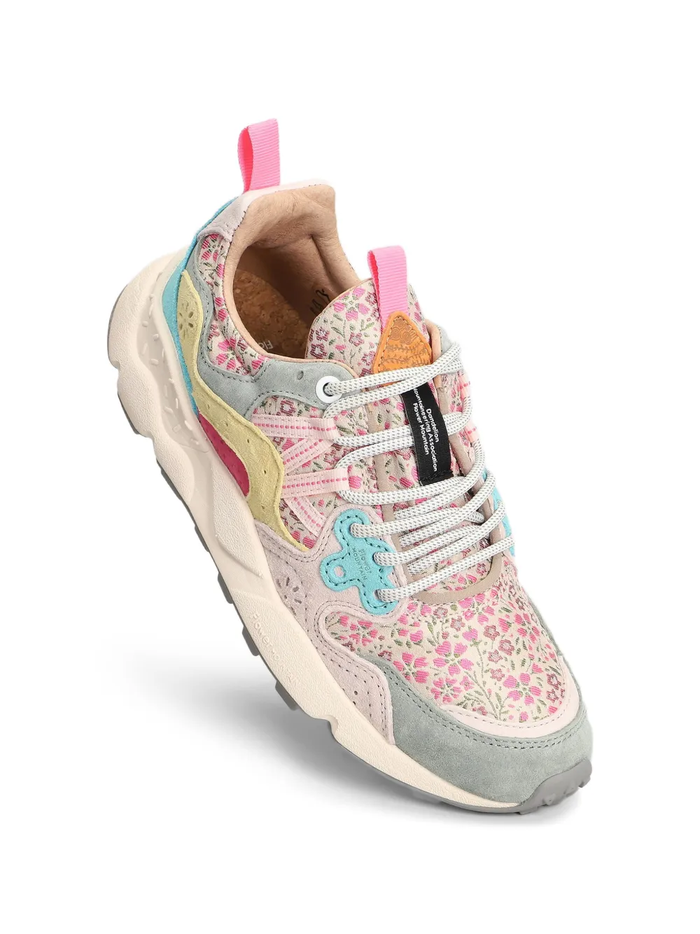 FLOWER MOUNTAIN Yamano 3 floral-print panelled suede sneakers Roze