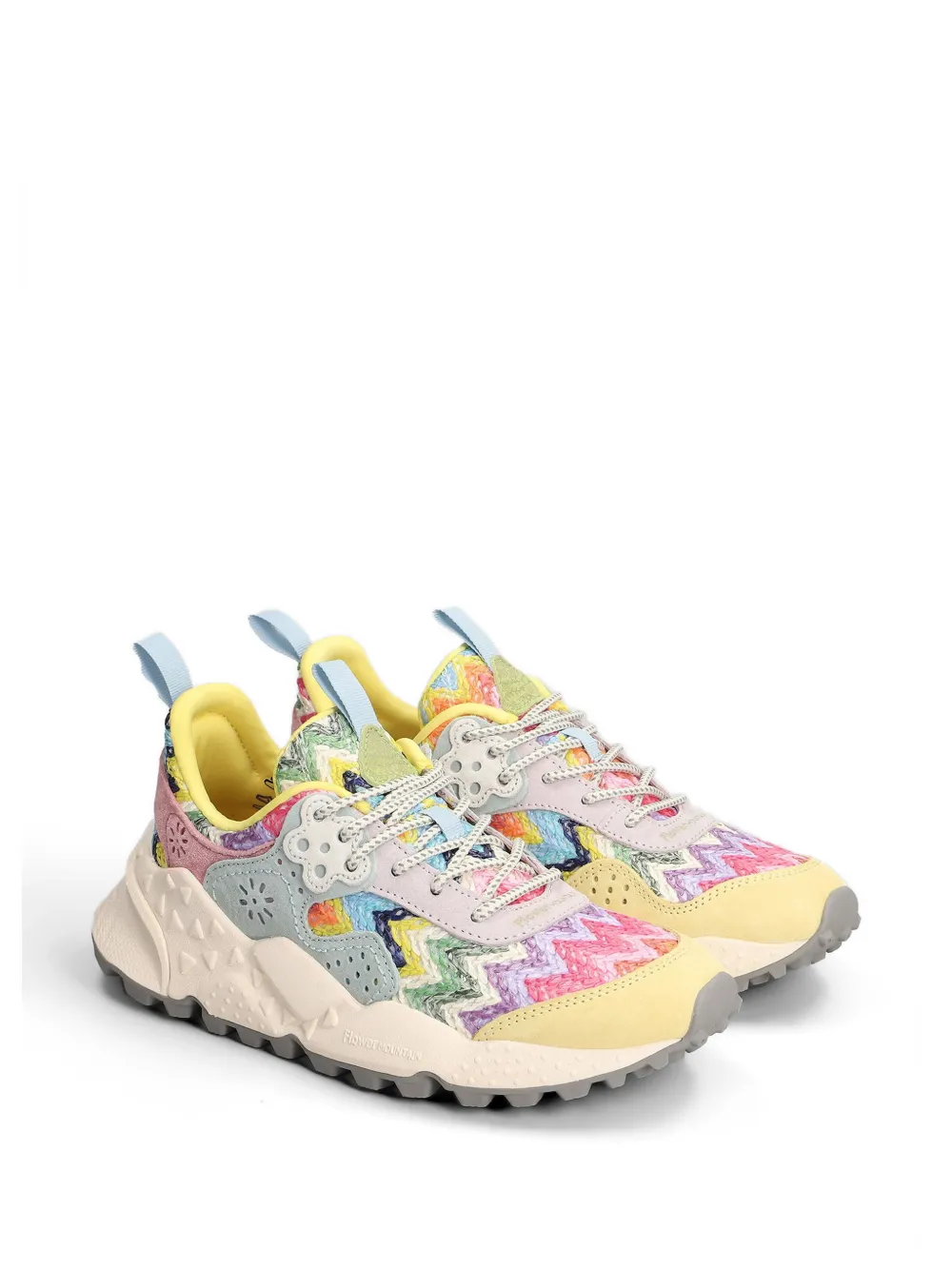 FLOWER MOUNTAIN zigzag-knit panelled sneakers Roze