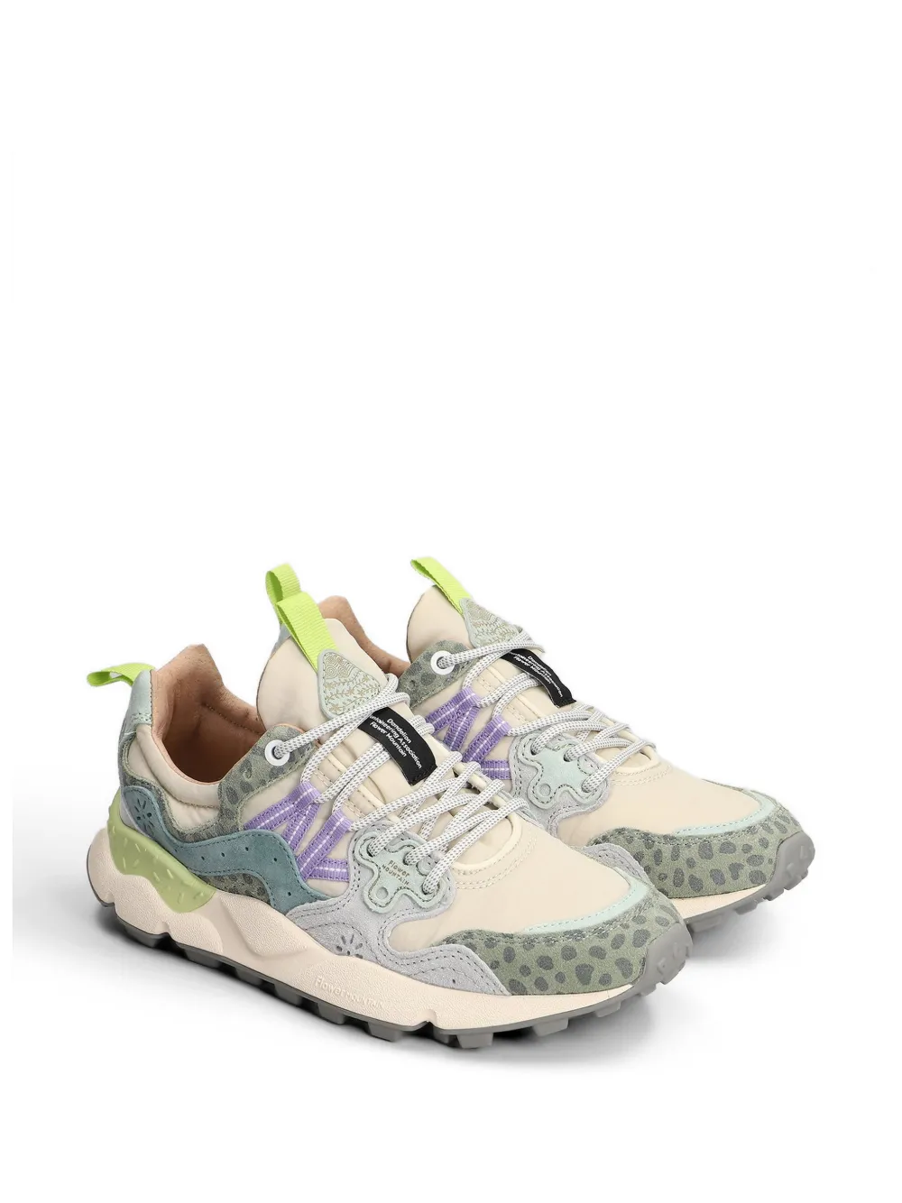 FLOWER MOUNTAIN Yamano 3 leopard-print panelled sneakers Beige