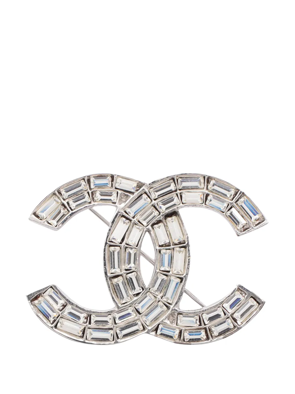 CHANEL Pre-Owned 2001 CC Stainless Steel Rhinestone Brooch costume brooch - Argento