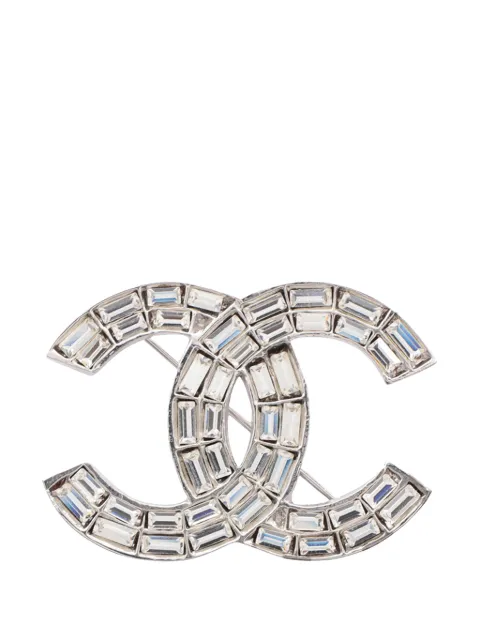 CHANEL Pre-Owned 2001 CC Stainless Steel Rhinestone Brooch costume brooch