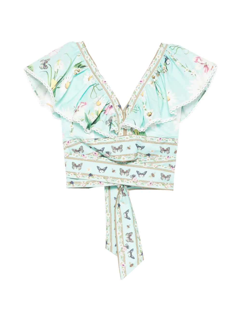 Paper Lace ruffled floral top - Verde