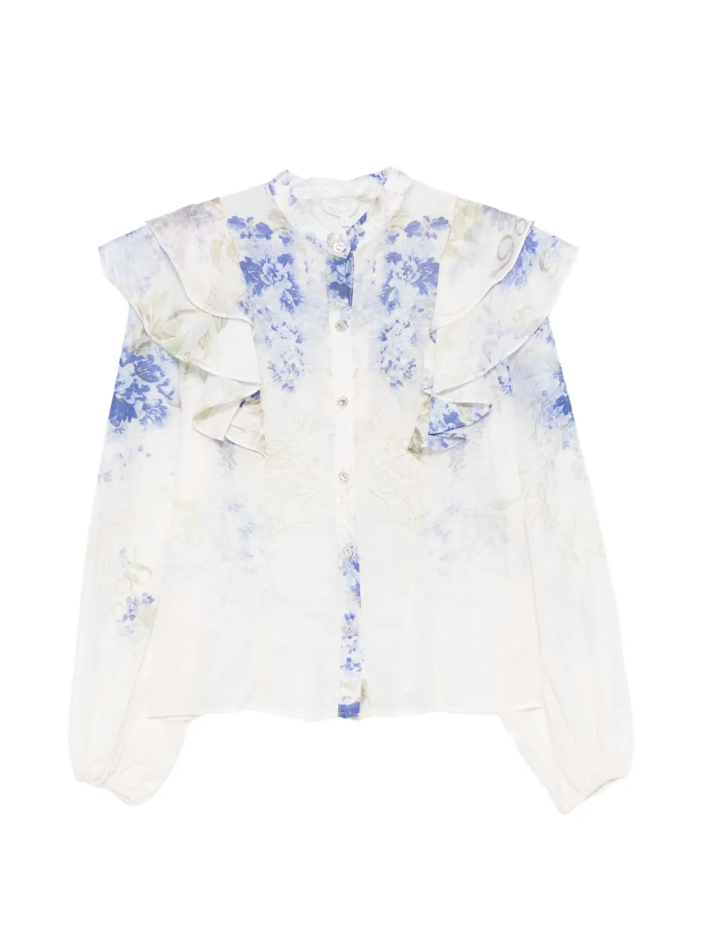 Paper Lace floral print ruffled shirt - Bianco
