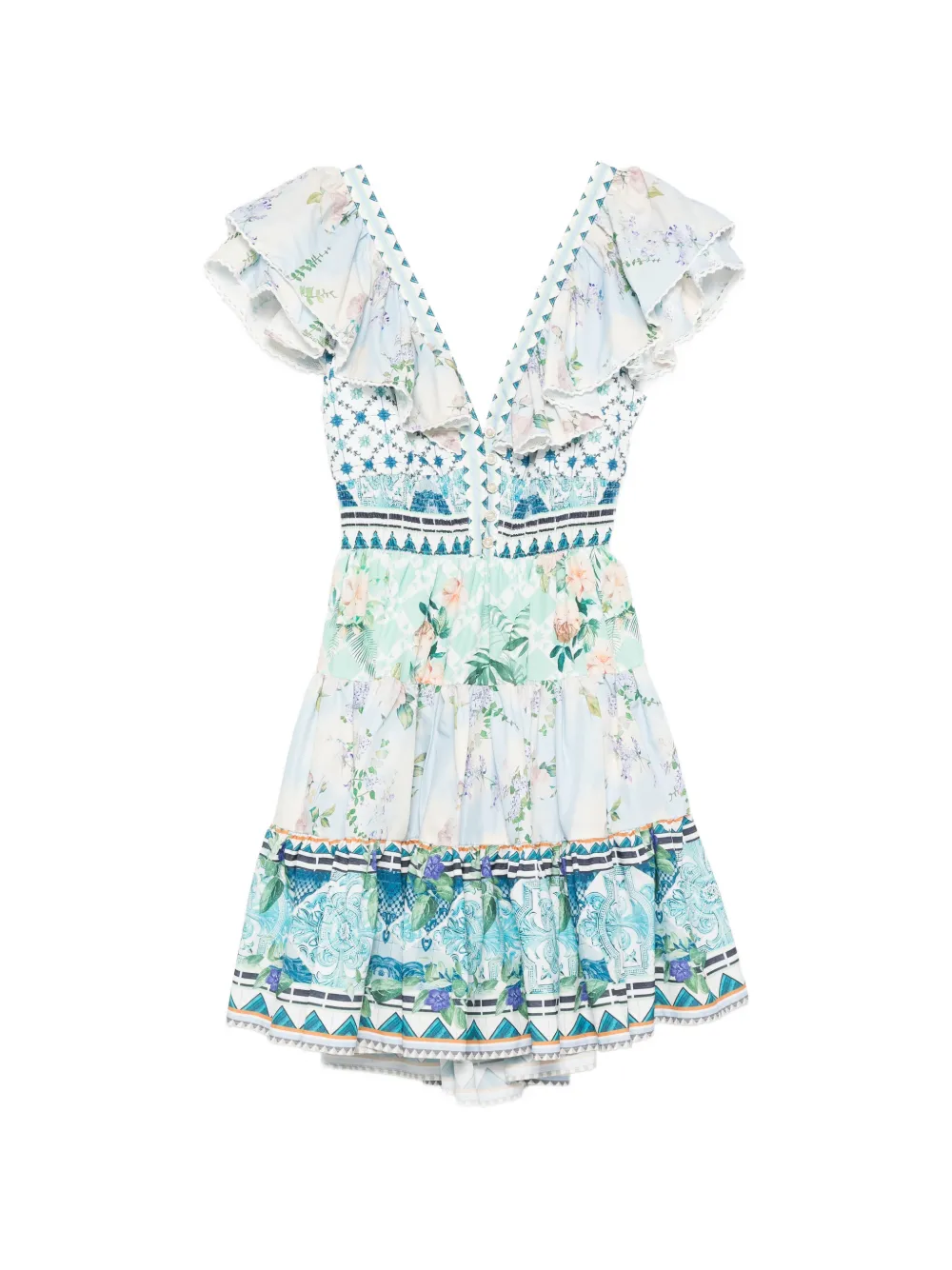 Paper Lace ruffled floral mini dress - Bianco