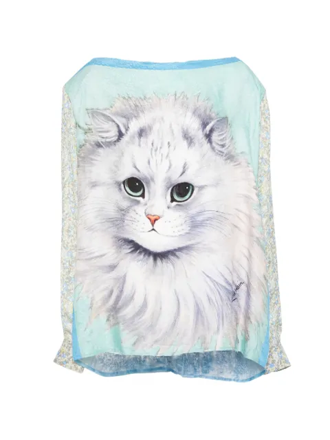 Barbara Bologna blusa con gato estampado y moño en el cuello