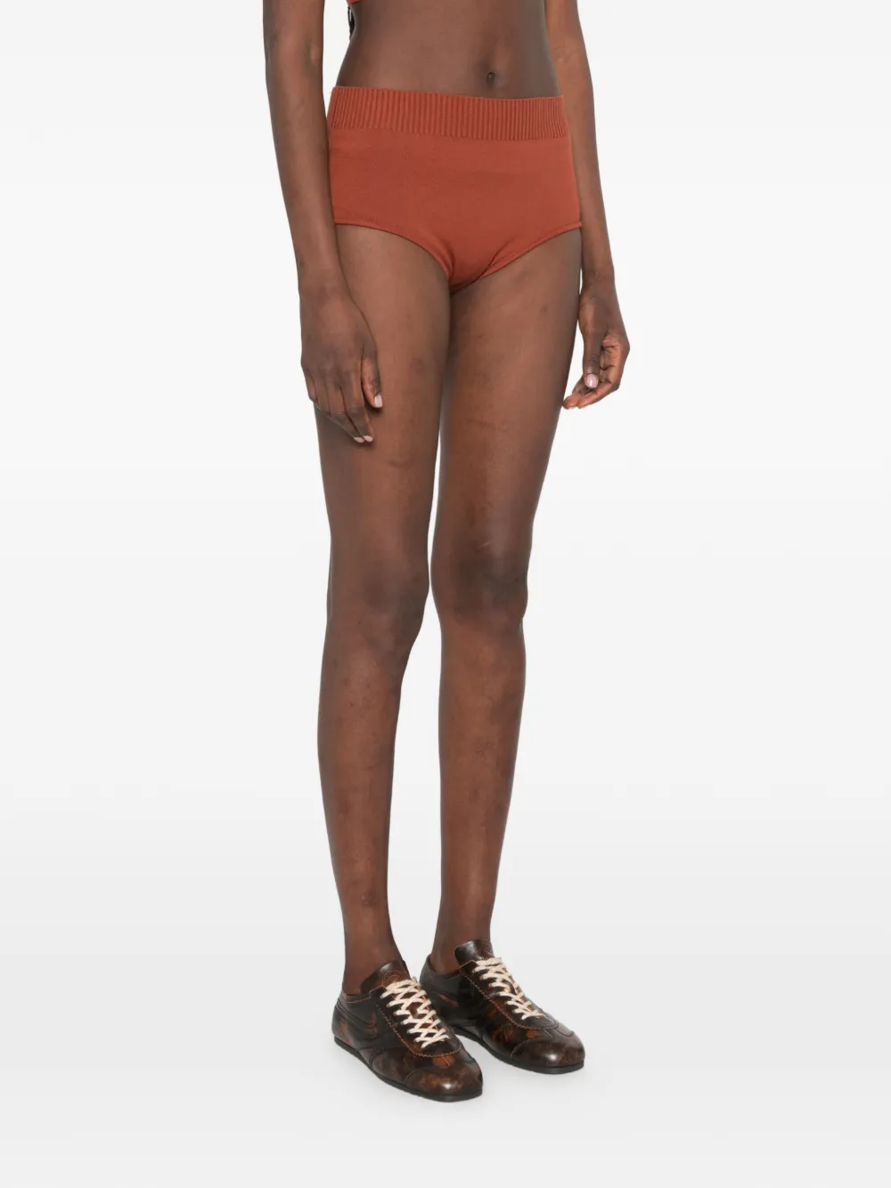 Plan C Shorts met geribbelde taille Bruin