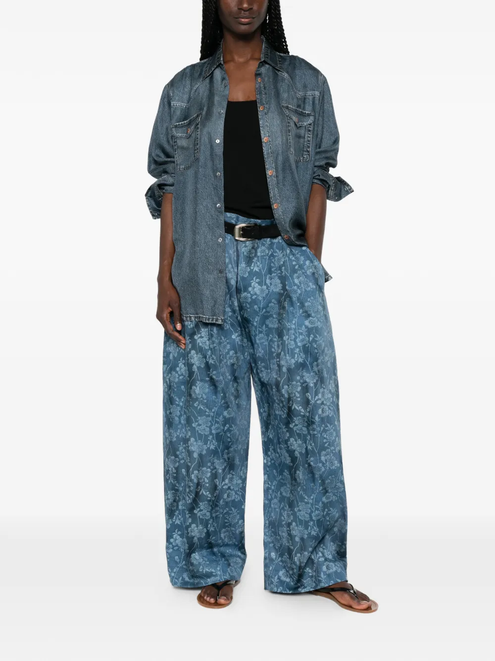 Pierre-Louis Mascia Plooibroek met bloemen-print Blauw