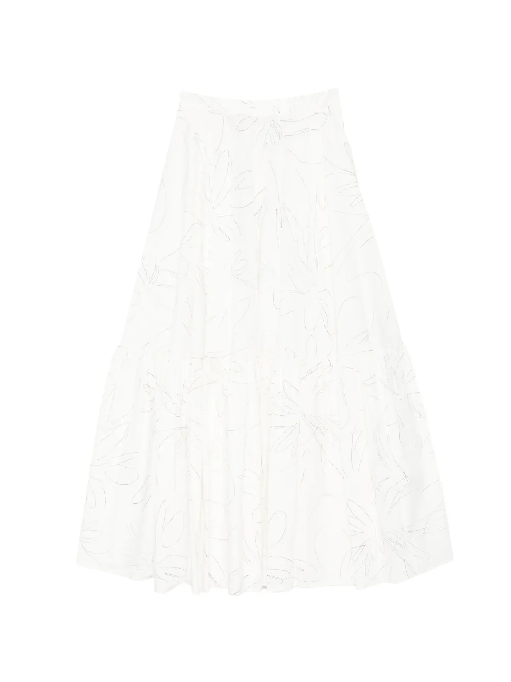 Plan C Floral-print Tiered Maxi Skirt In White