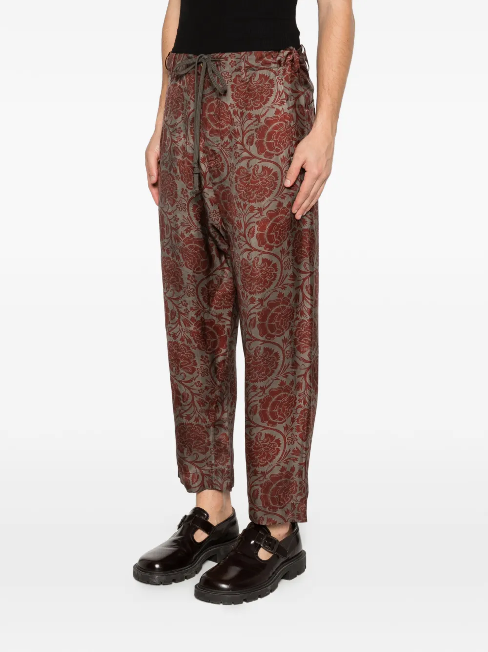 Uma Wang Perch broek met bloemenprint en trekkoord Beige
