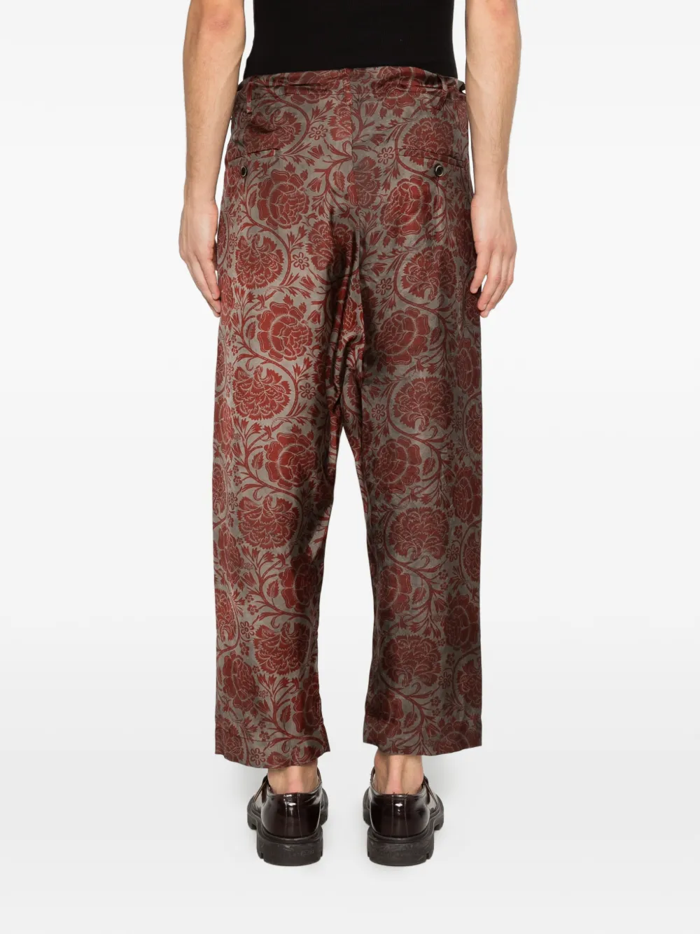 Uma Wang Perch broek met bloemenprint en trekkoord Beige
