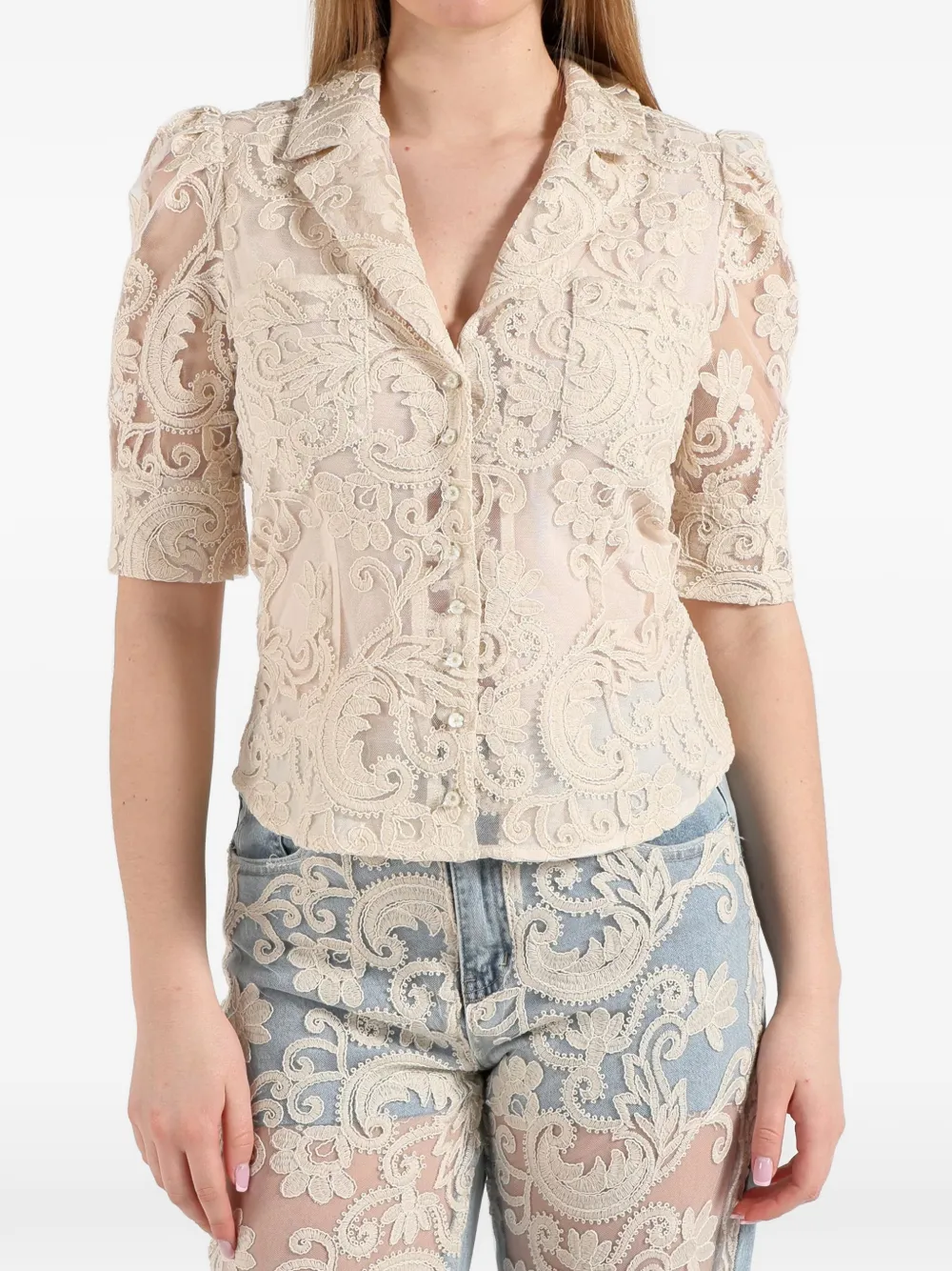 AMOSA floral lace shirt - Nude