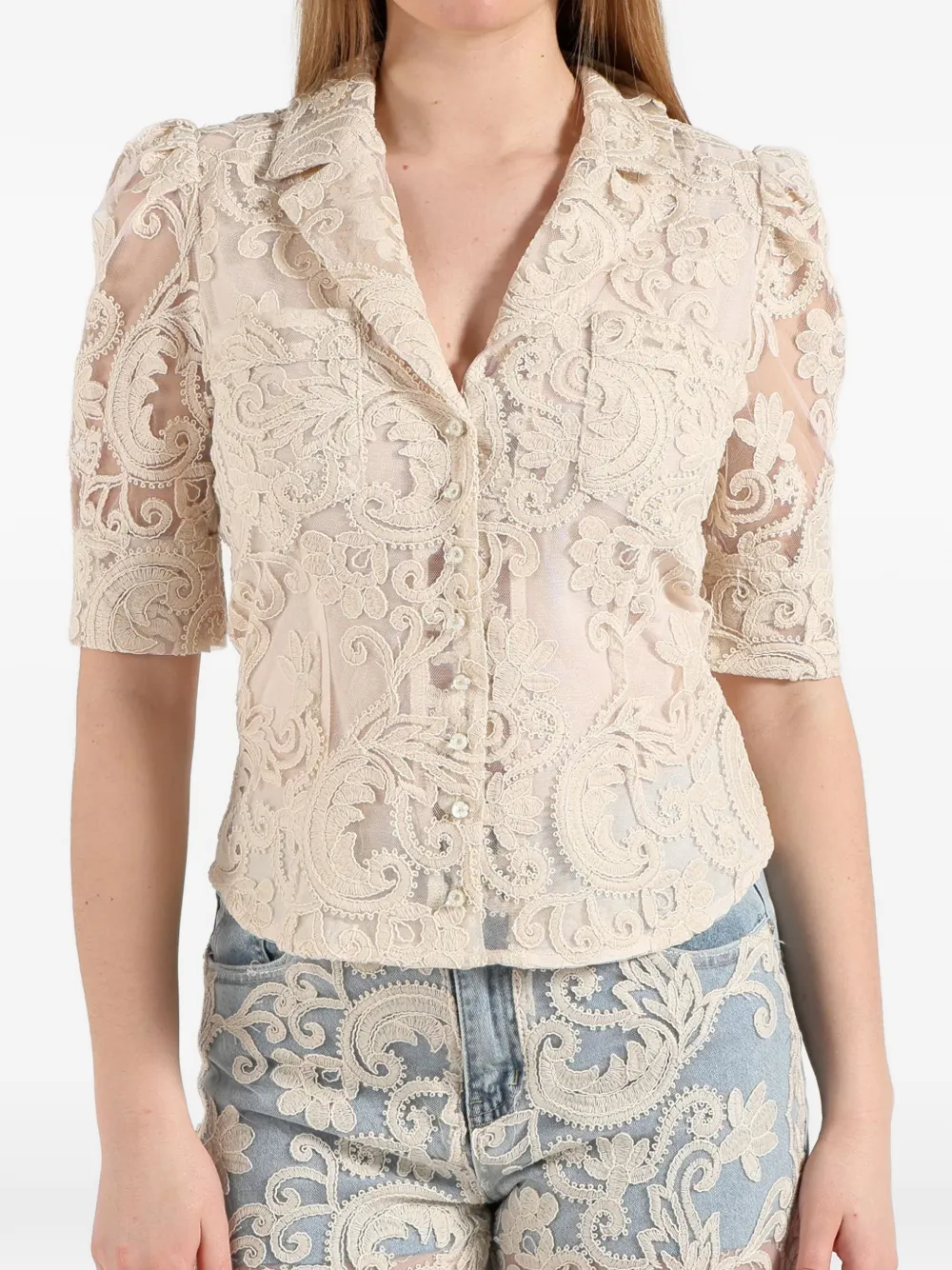  Amosa Floral Lace Shirt - Neutrals 