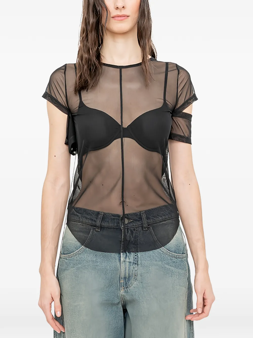 Andrea Ya'aqov cut-out sheer T-shirt - Toni neutri