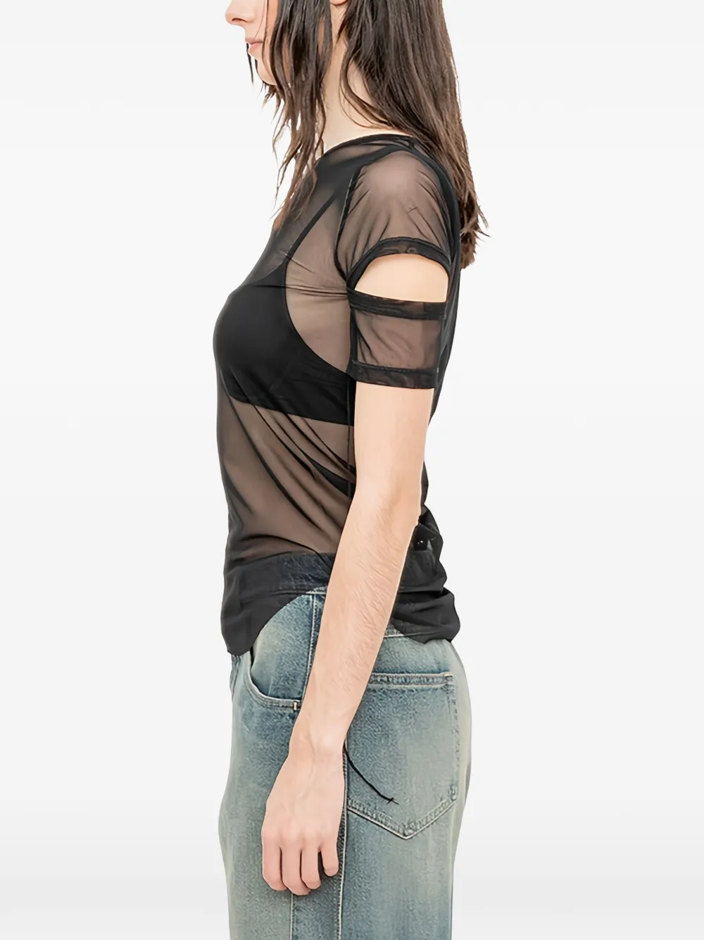 Andrea Ya'aqov Doorzichtig uitgesneden T-shirt Beige