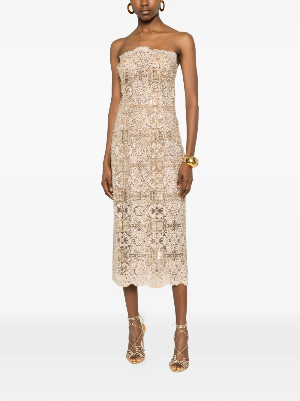 Ermanno Scervino Strapless midi-jurk Beige