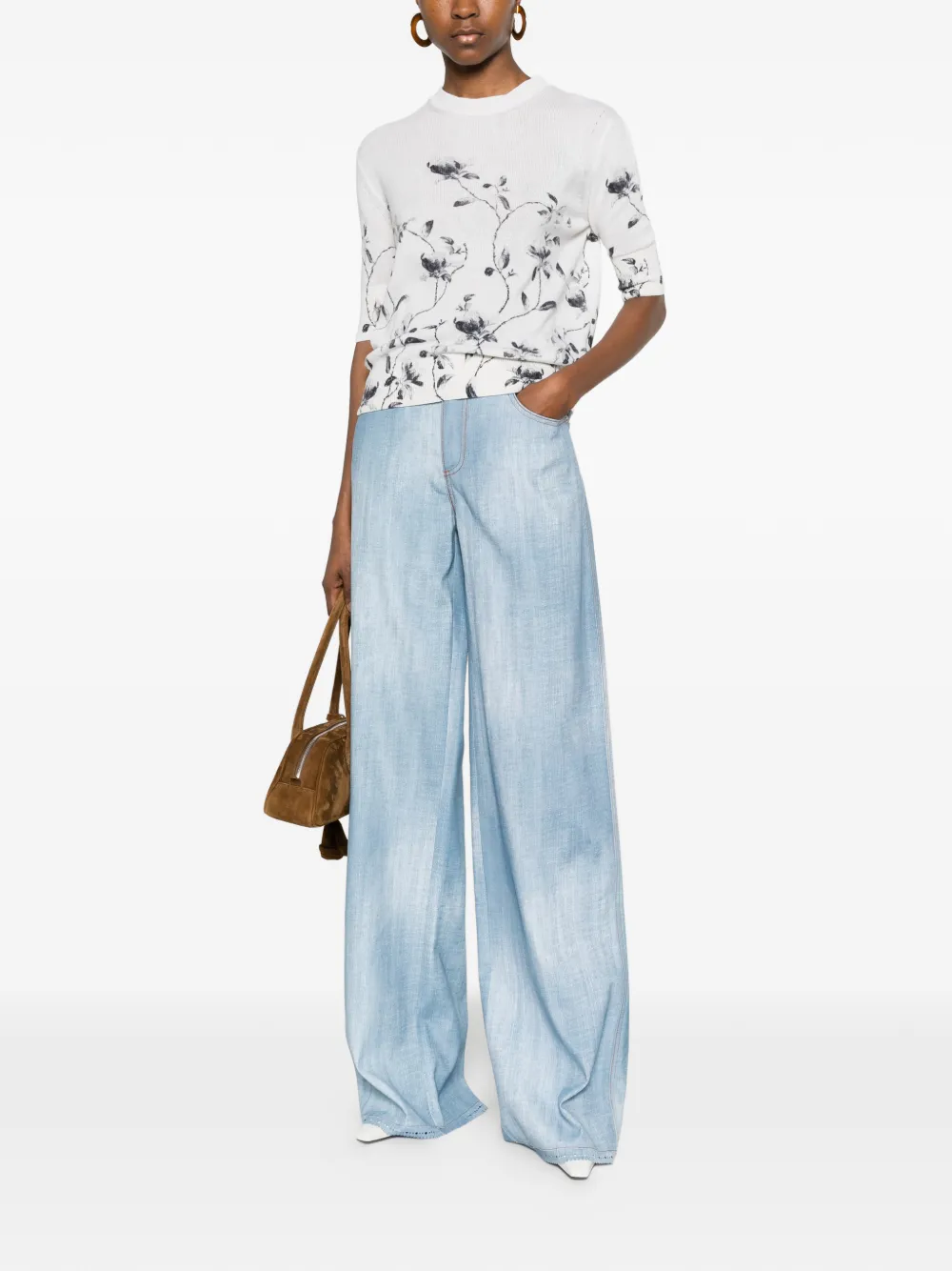  Ermanno Scervino Pull à Fleurs - Blanc 