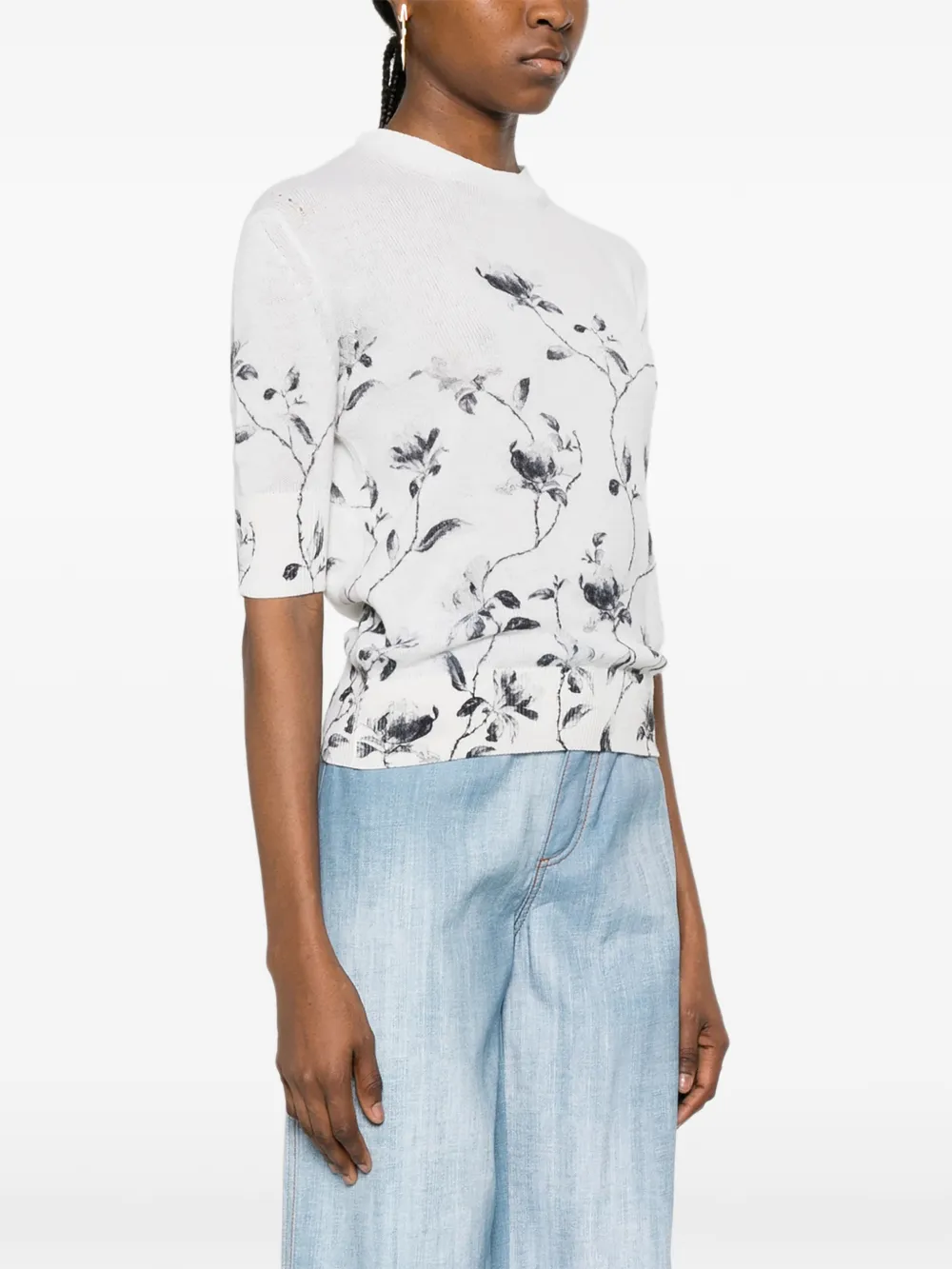  Ermanno Scervino Pull à Fleurs - Blanc 