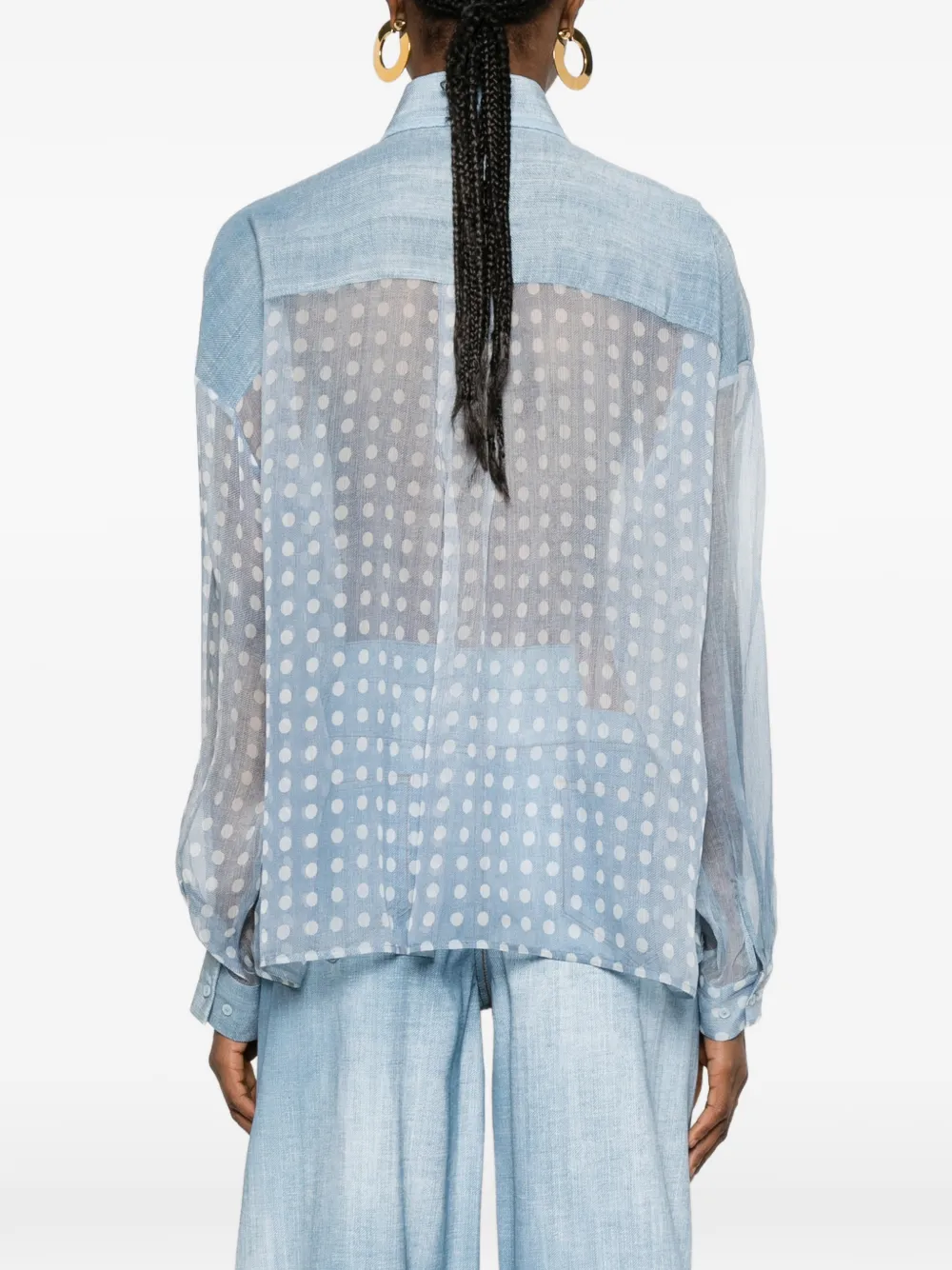 Ermanno Scervino Blouse met afwerking van kant en stippen Blauw