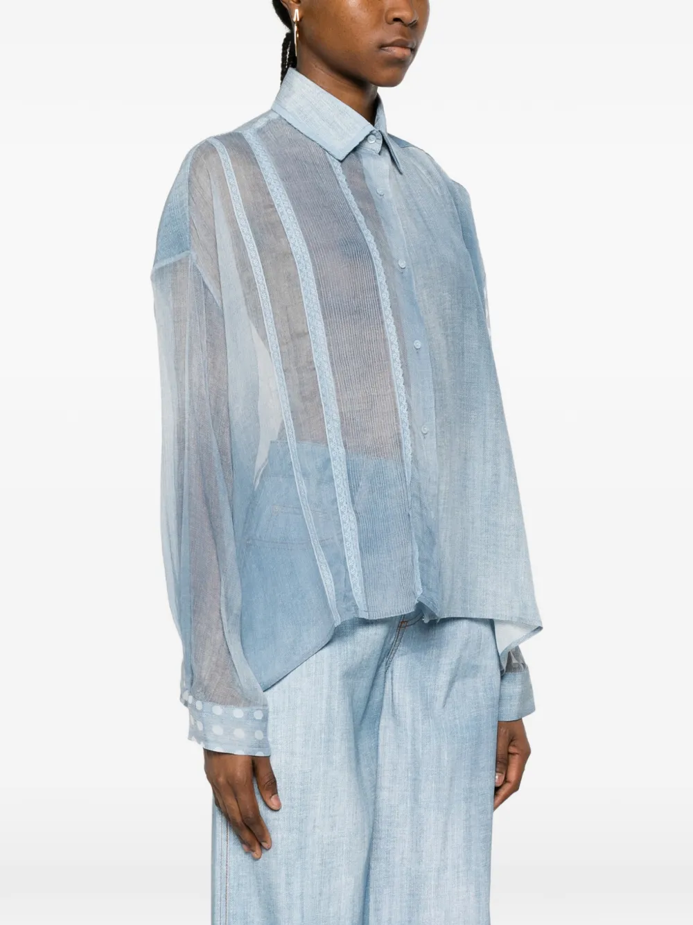 Ermanno Scervino Blouse met afwerking van kant en stippen Blauw