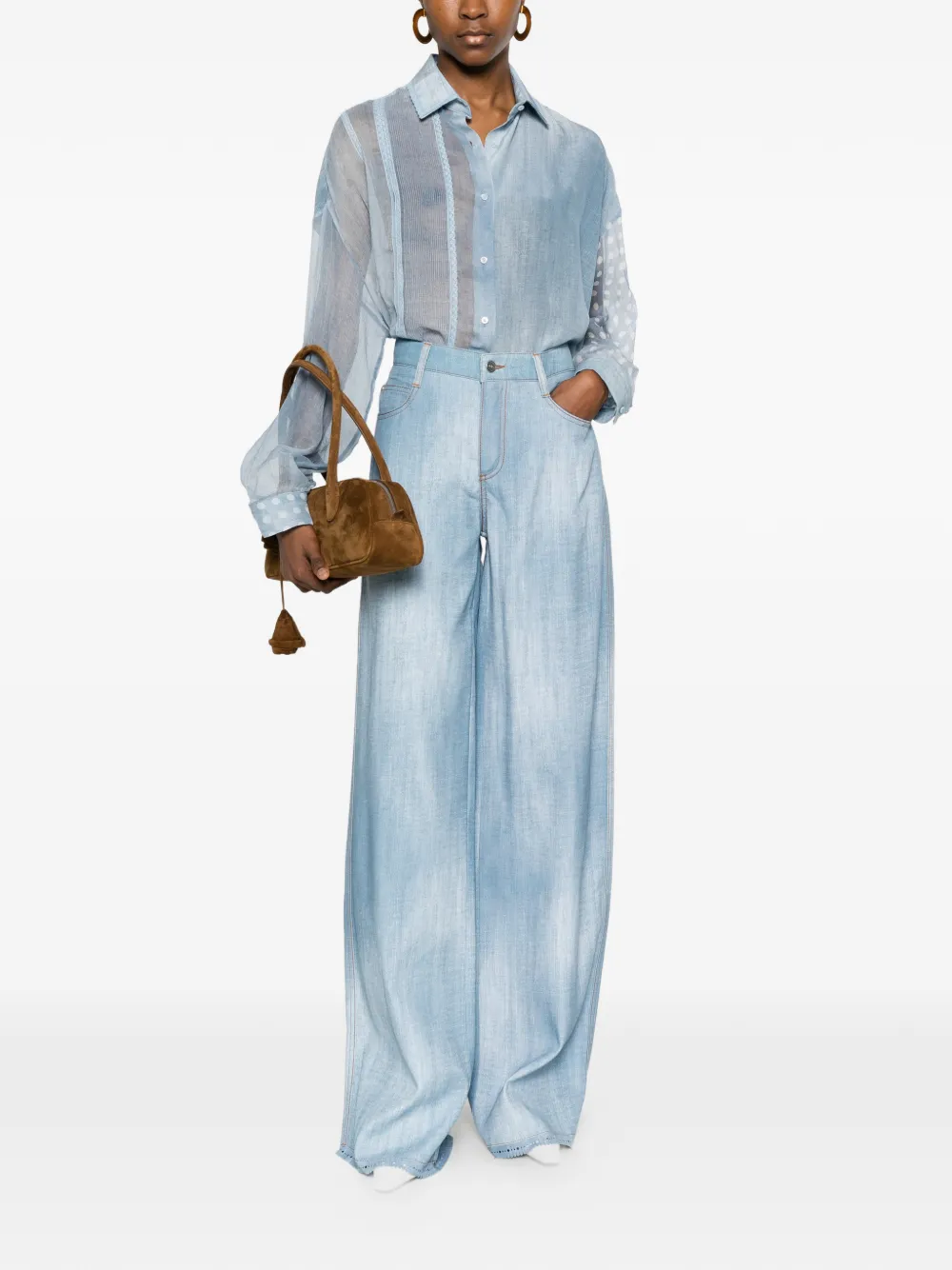 Ermanno Scervino Blouse met afwerking van kant en stippen Blauw