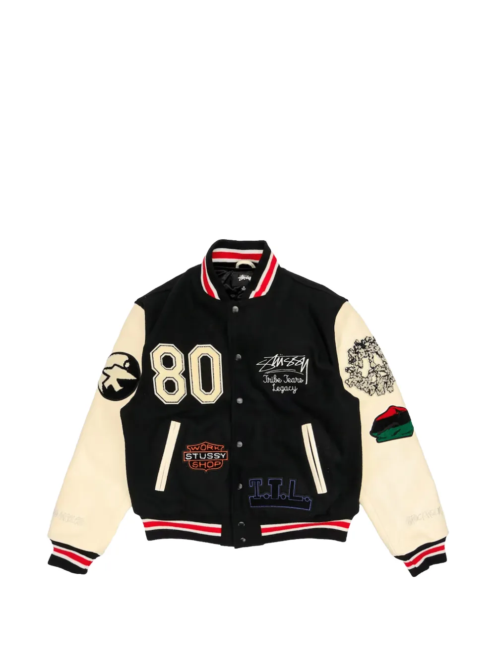 Denim Tears x Stüssy x Our Legacy patch-detail varsity jacket - Nero