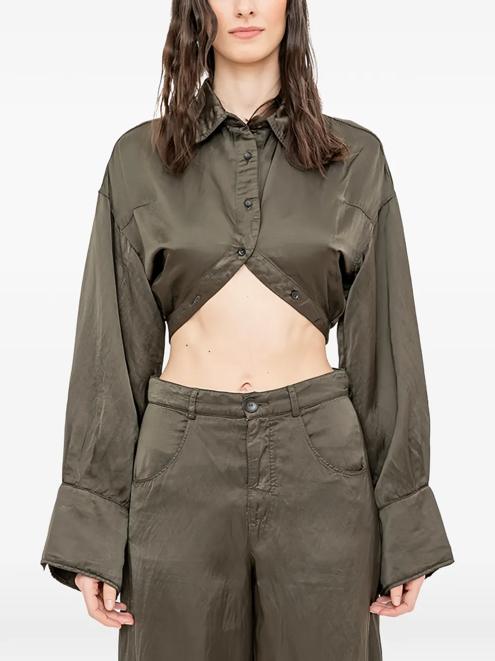 Andrea Ya'aqov cropped long-sleeve shirt - Brown