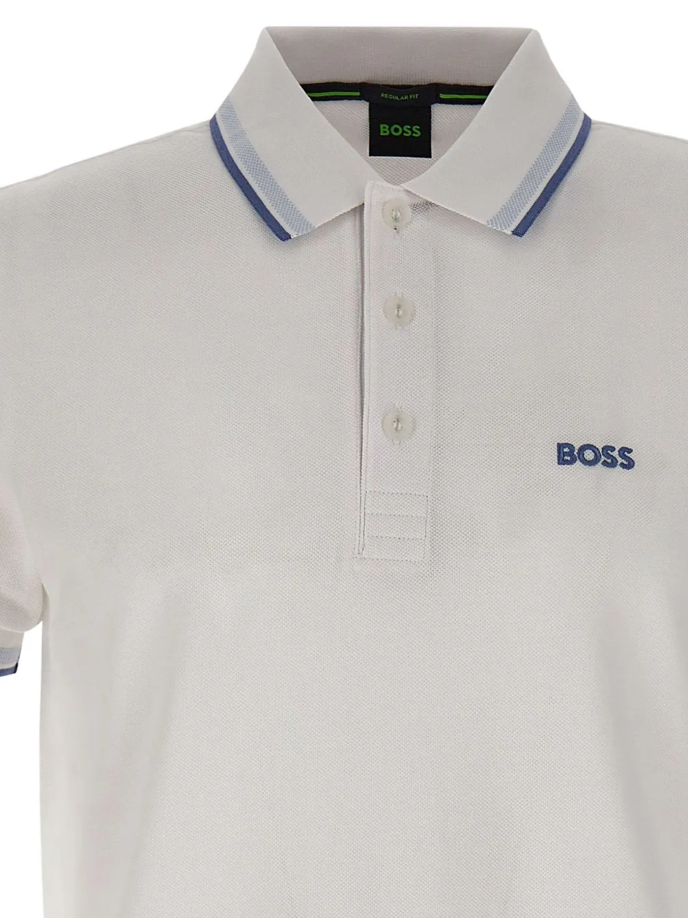 BOSS Pique poloshirt met gestreepte afwerking Wit