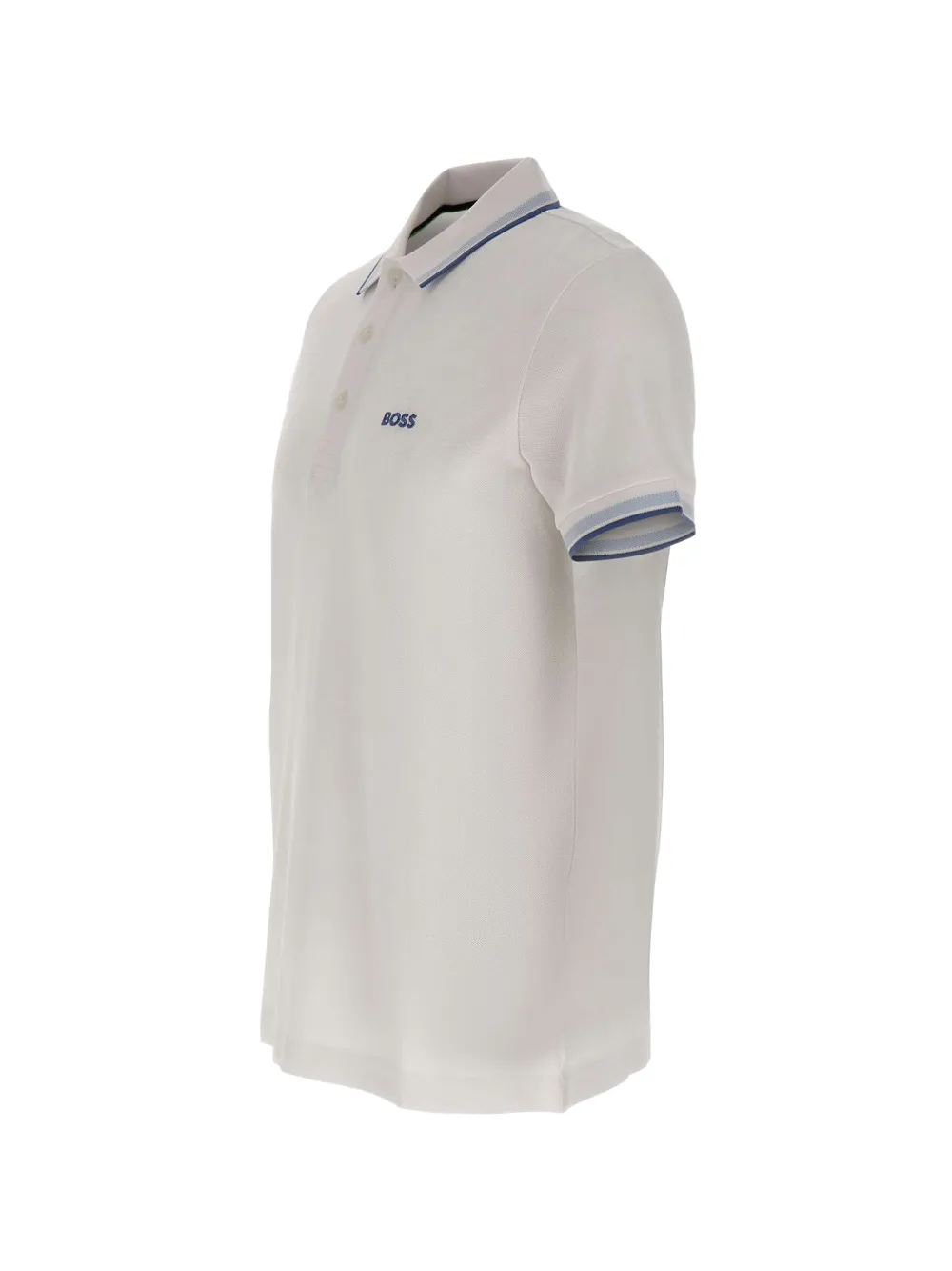 BOSS Pique poloshirt met gestreepte afwerking Wit