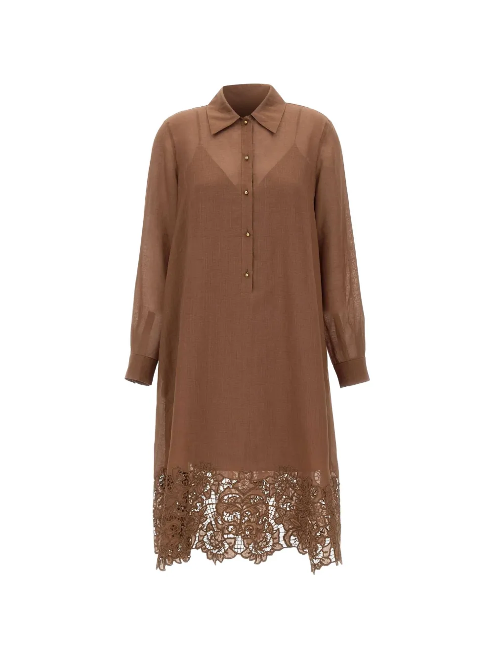 Max Mara sangallo lace ramie dress - Marrone