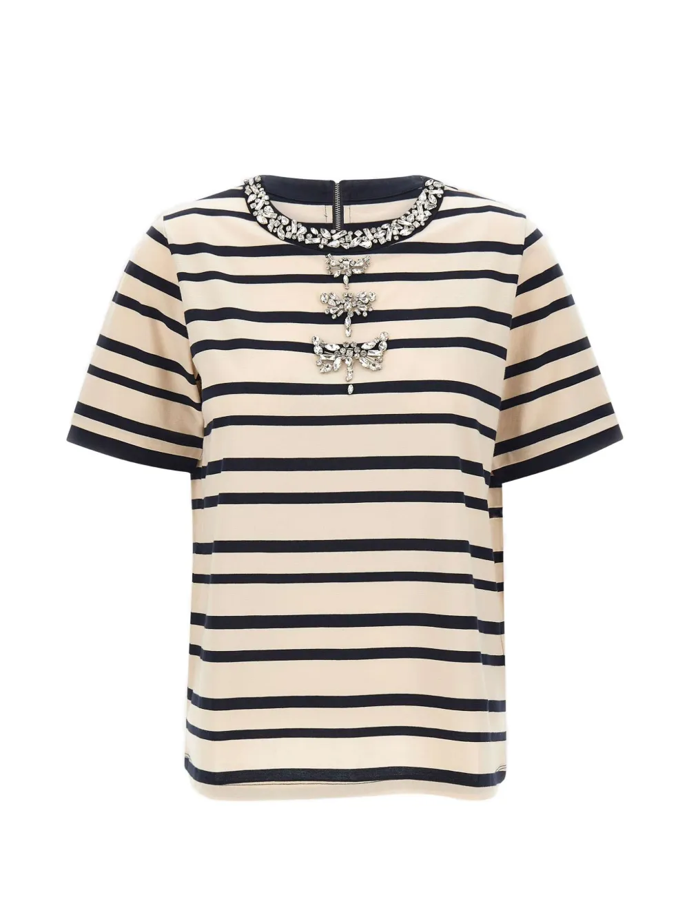 ELENA MIRO` striped jewel-embellished T-shirt - Toni neutri