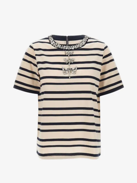 ELENA MIRÒ striped jewel-embellished T-shirt