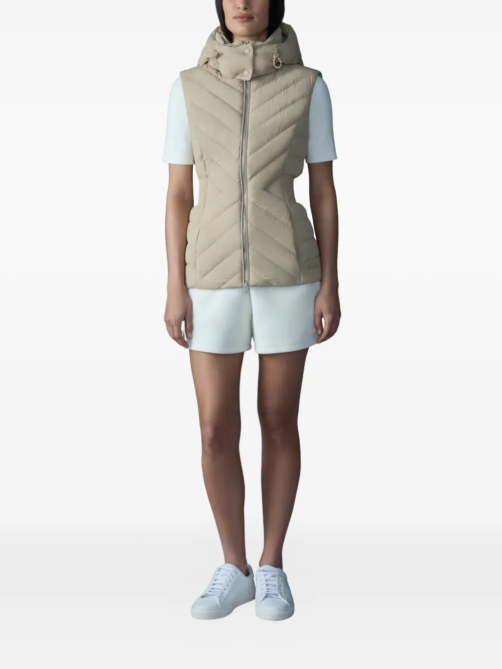  Mackage Hoshi Hooded Chevron Quilted Vest - Neutrals 